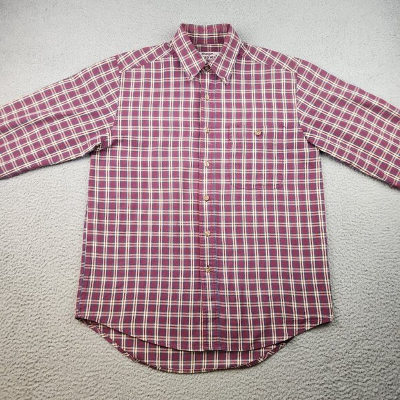 Vtg Wrangler Button Shirt Mens Medium Rugged Wear Brick Red Plaid Sawtooth Rodeo - Picture 3 of 11